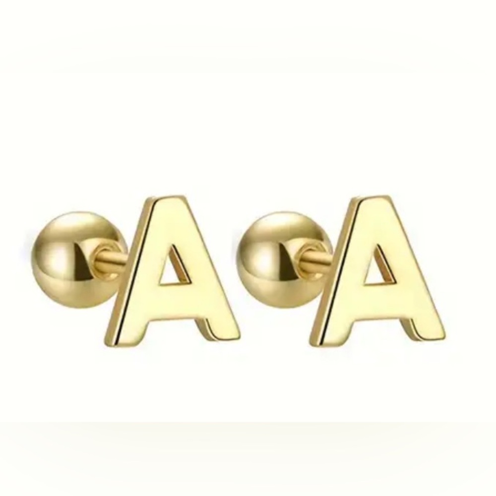 Initial 'A' Gold Stainless Steel Stud Earrings
